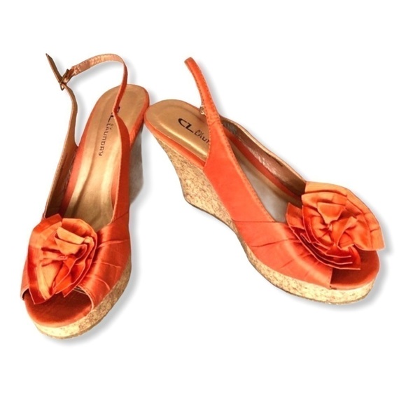 CL By Laundry “Ilena” Orange Cork Wedges - Picture 1 of 9